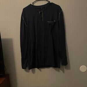 Men's Black Long Sleeve Henley Top with Button Detail